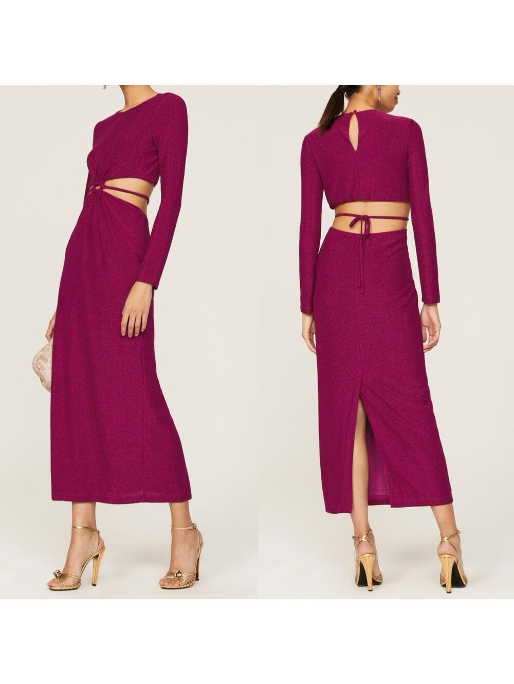 ML MONIQUE LHUILLIER Purple Metallic Cutout Knit Dress - Sz 8